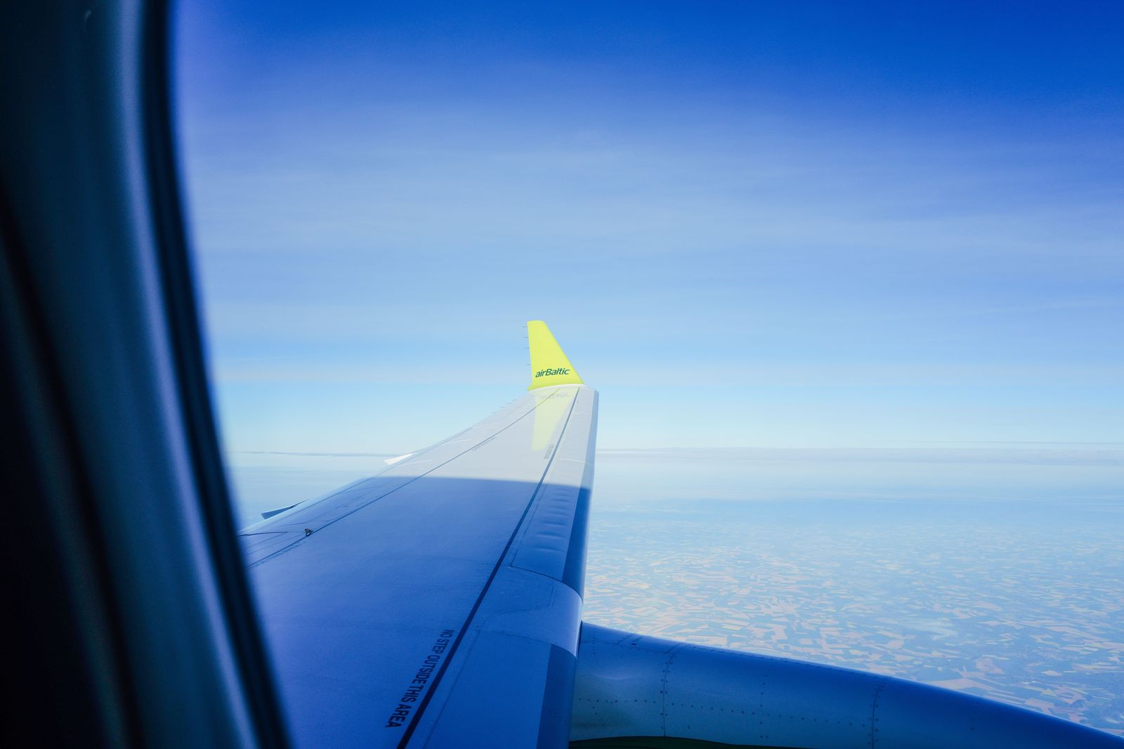 View from an aircraft window on the long flight from Doha to Toronto