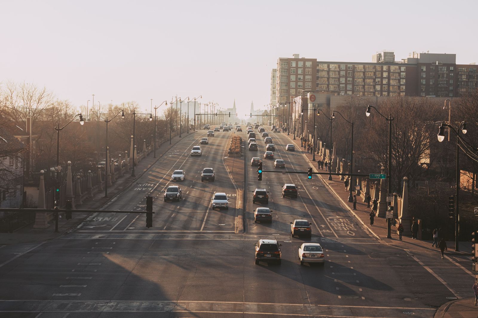 Morning traffic on a city highway during rush hour