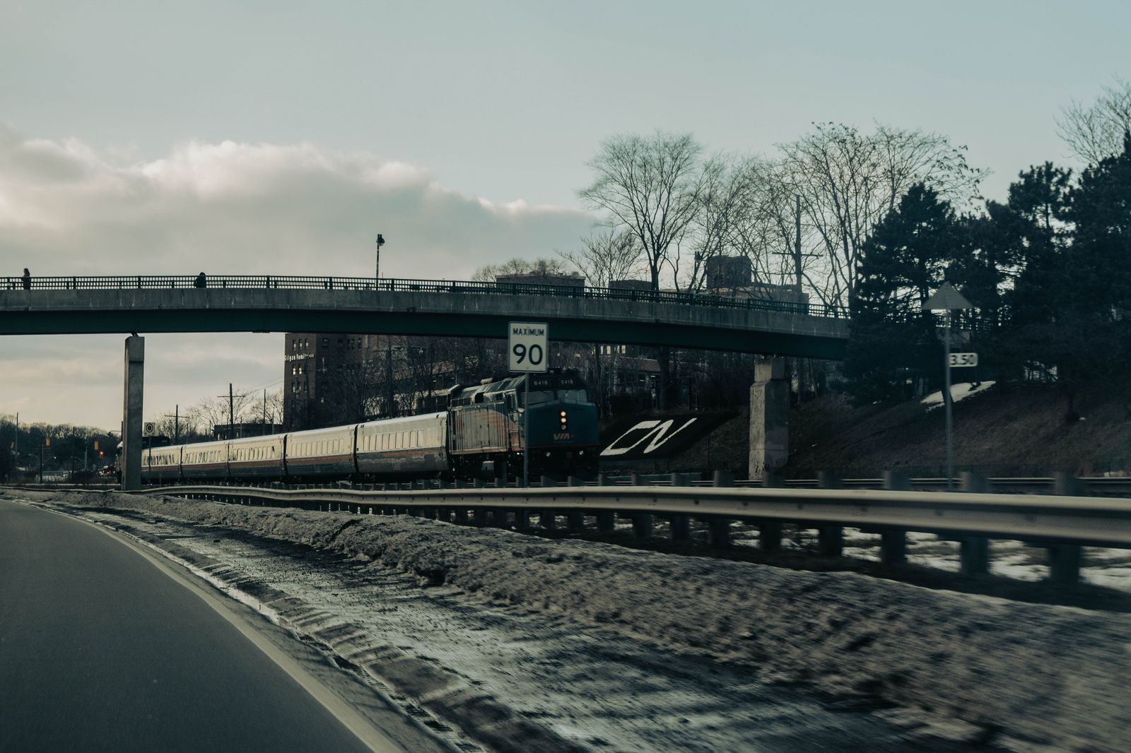 Evening traffic on a highway north of Toronto toward Markham