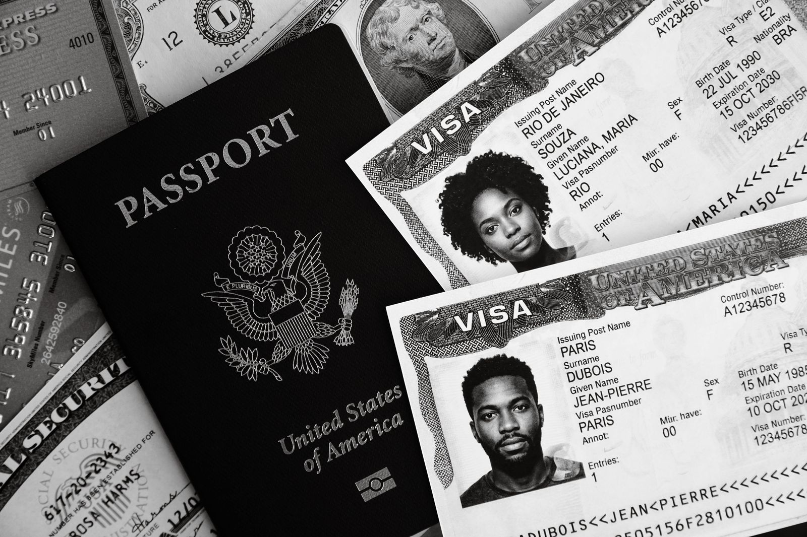 A passport and travel documents laid out before a long-haul flight