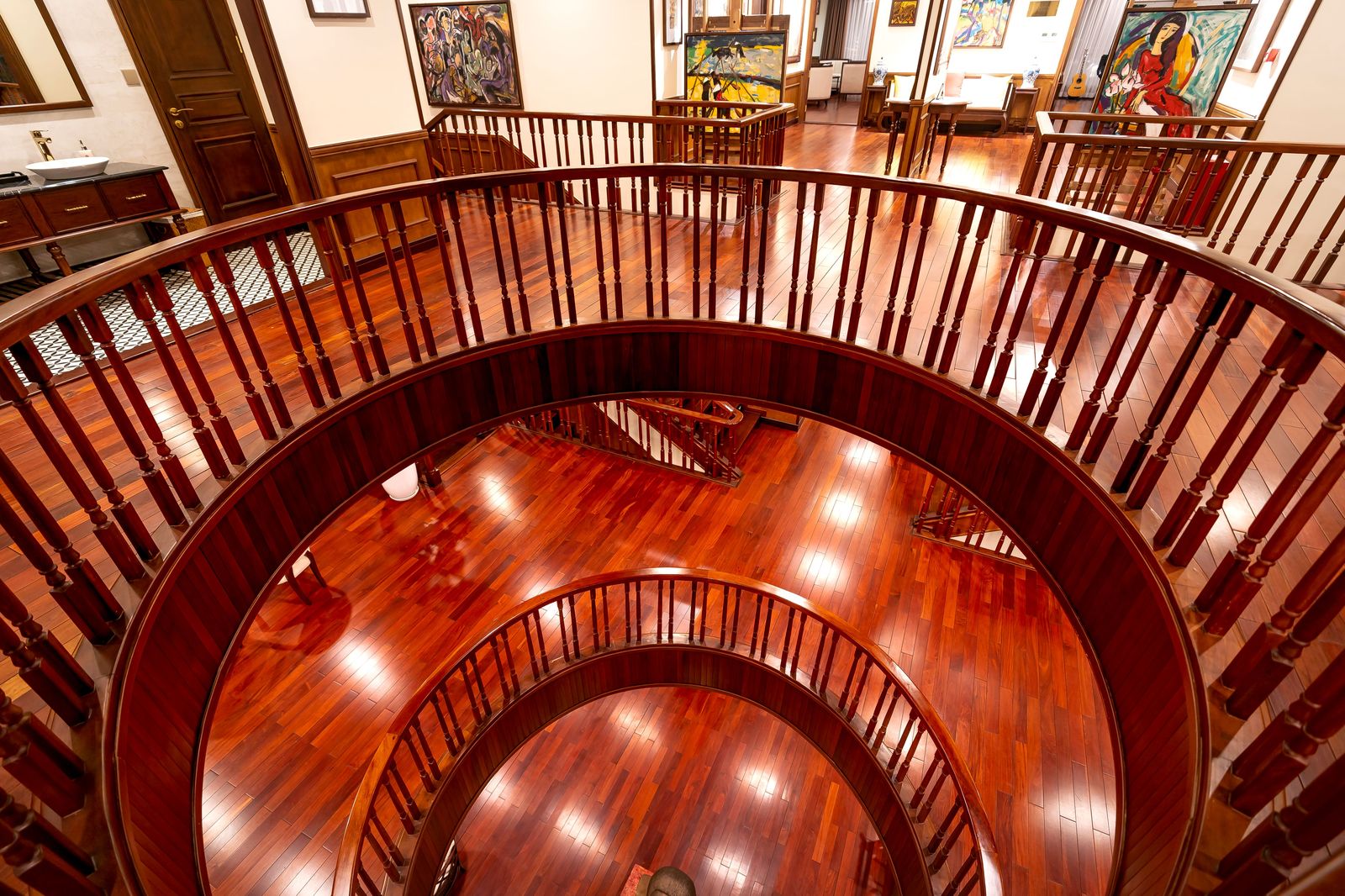 The sculptural timber staircase is one of the gallery's best-known features