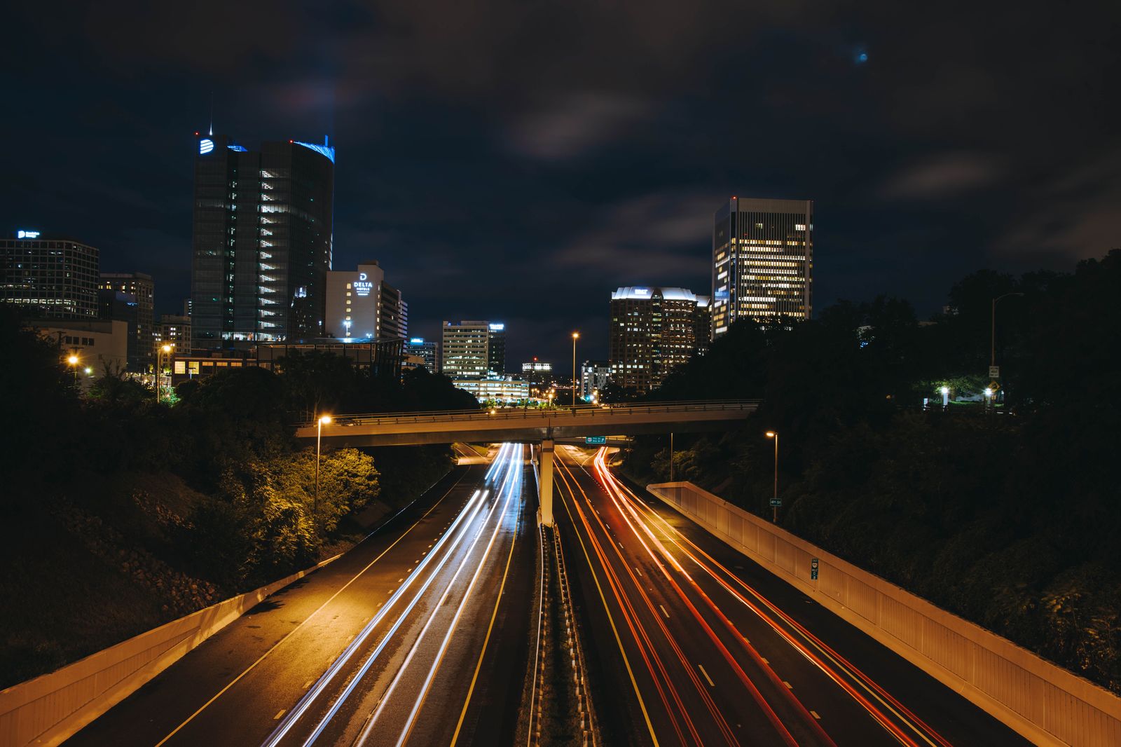 The Gardiner Expressway approaching downtown Toronto at dusk