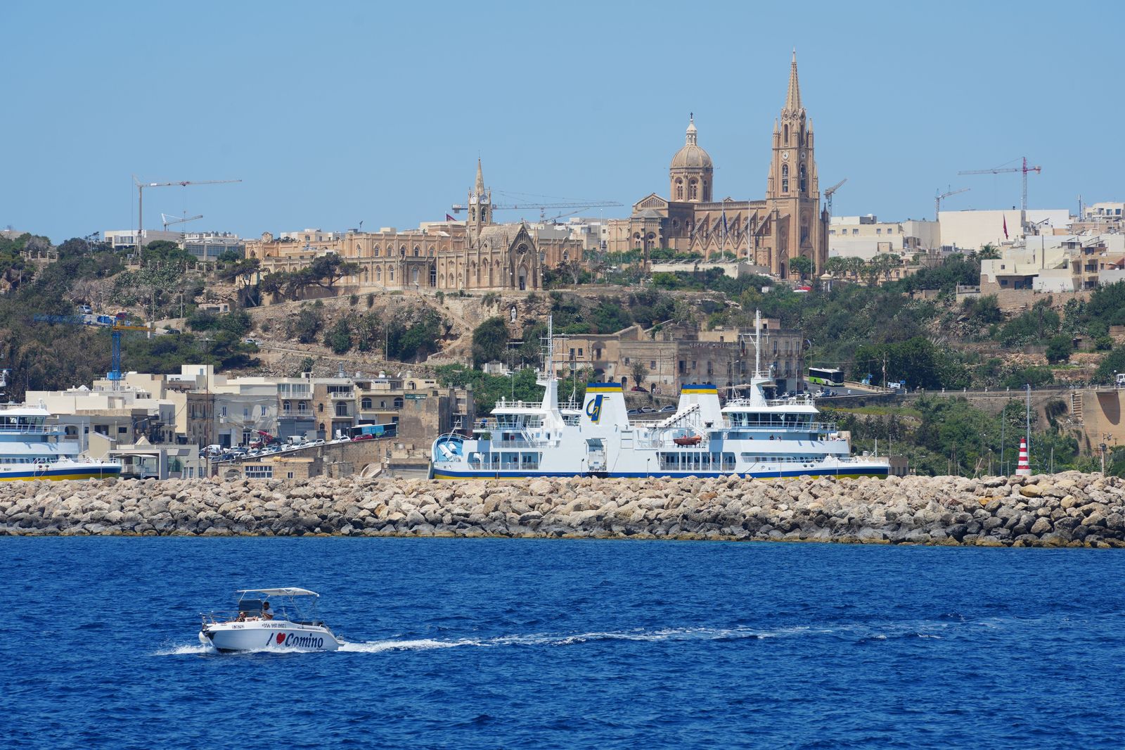 A small passenger ferry making the short crossing to an island airport