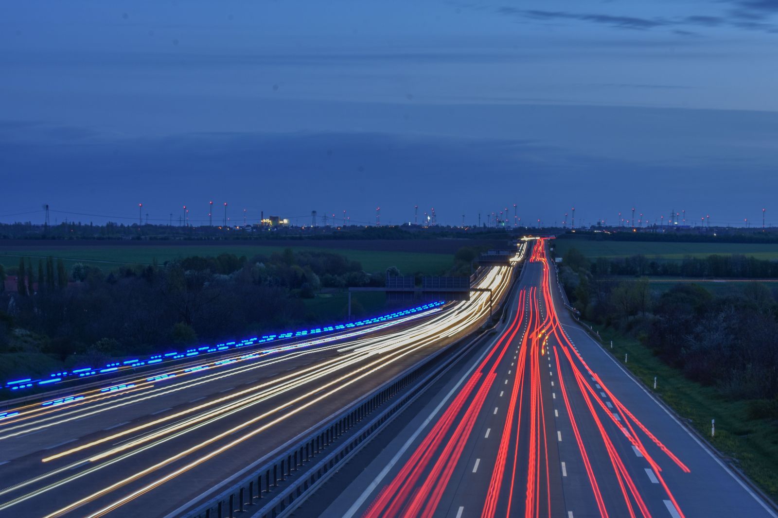 Express and collector lanes on Highway 401 at dusk, the main road from Scarborough to Pearson