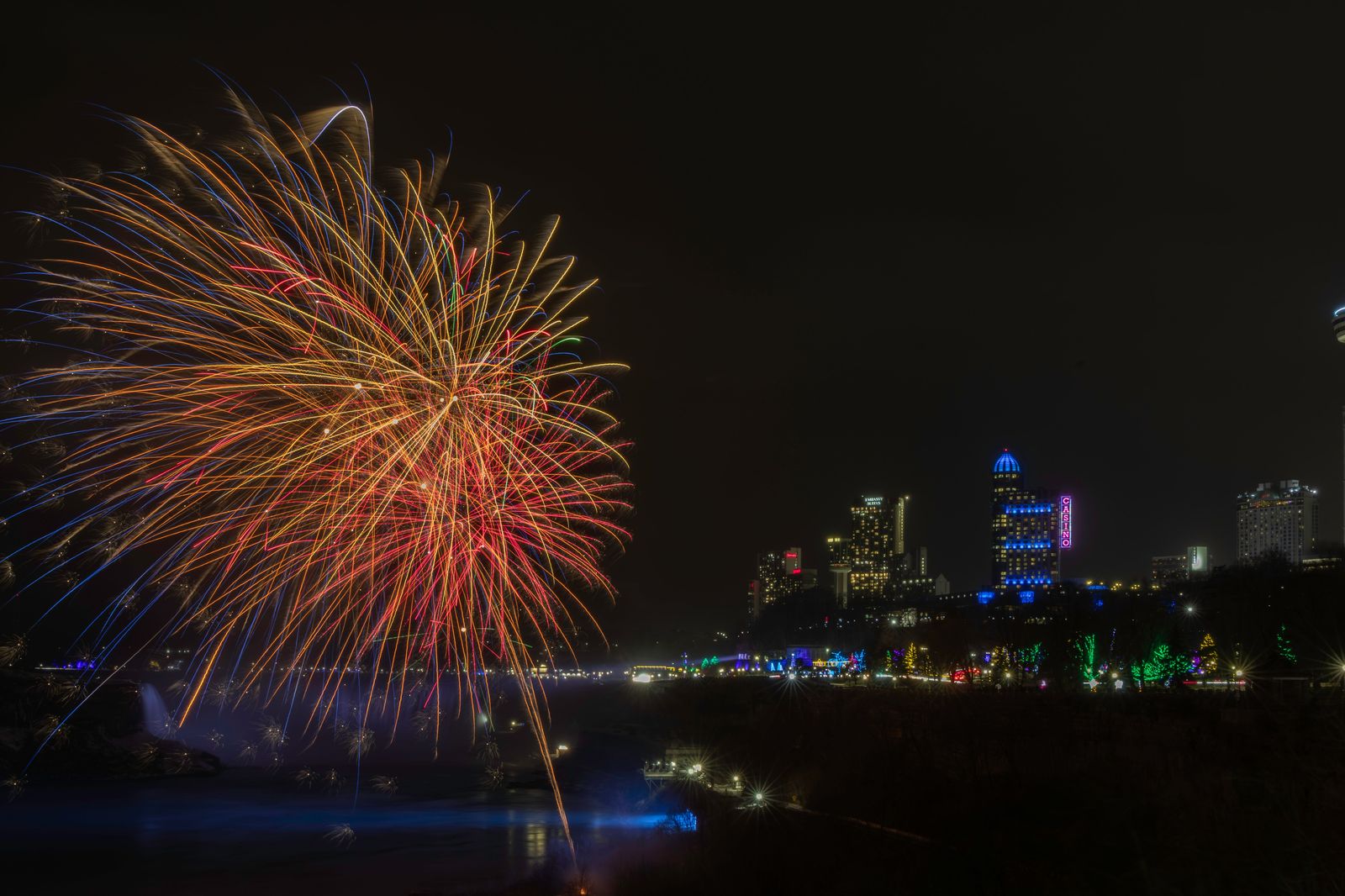 The falls lit up at night, the usual backdrop for a Niagara bachelorette weekend