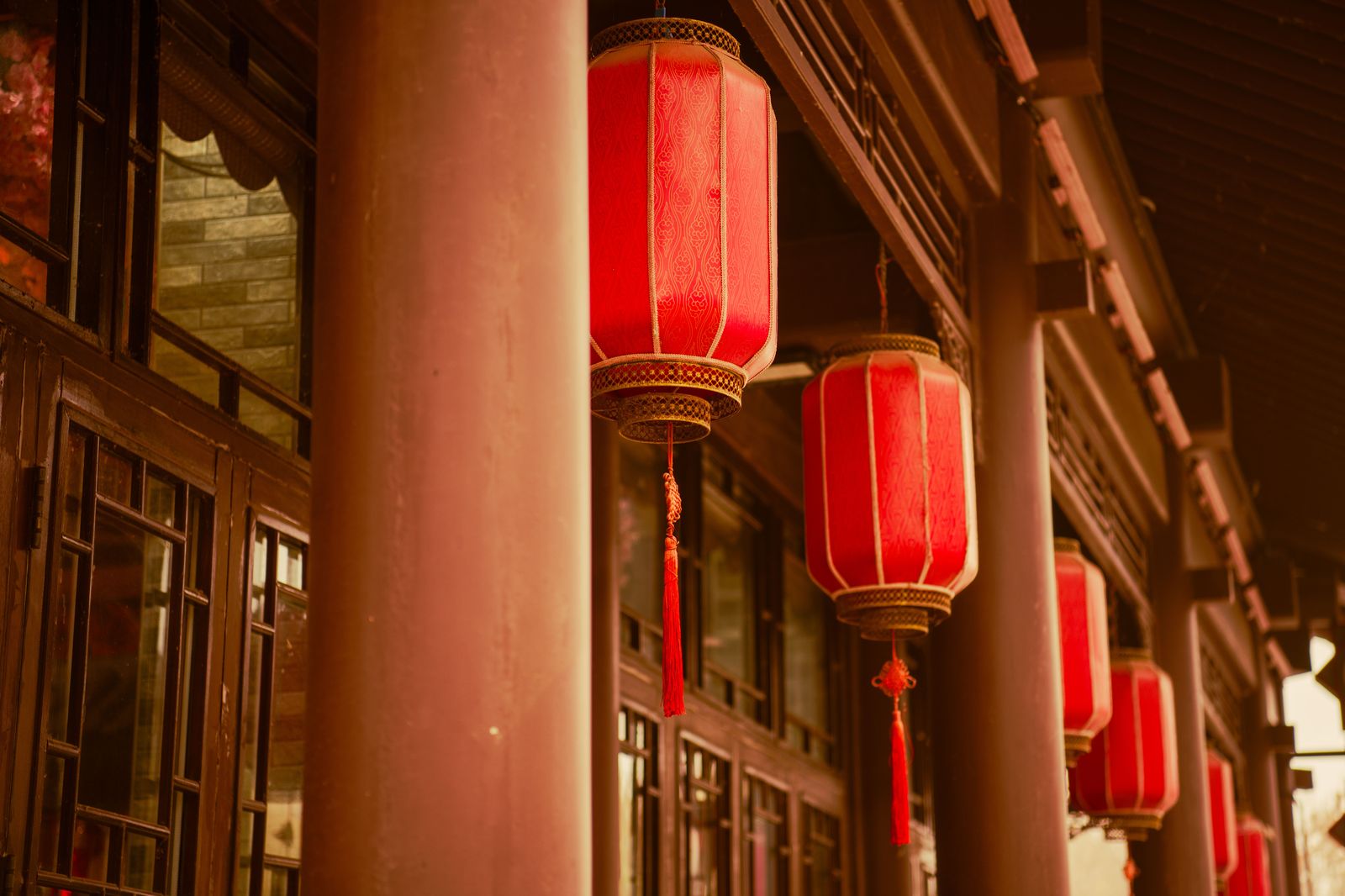 Red lanterns hung for Lunar New Year above a restaurant entrance in the GTA