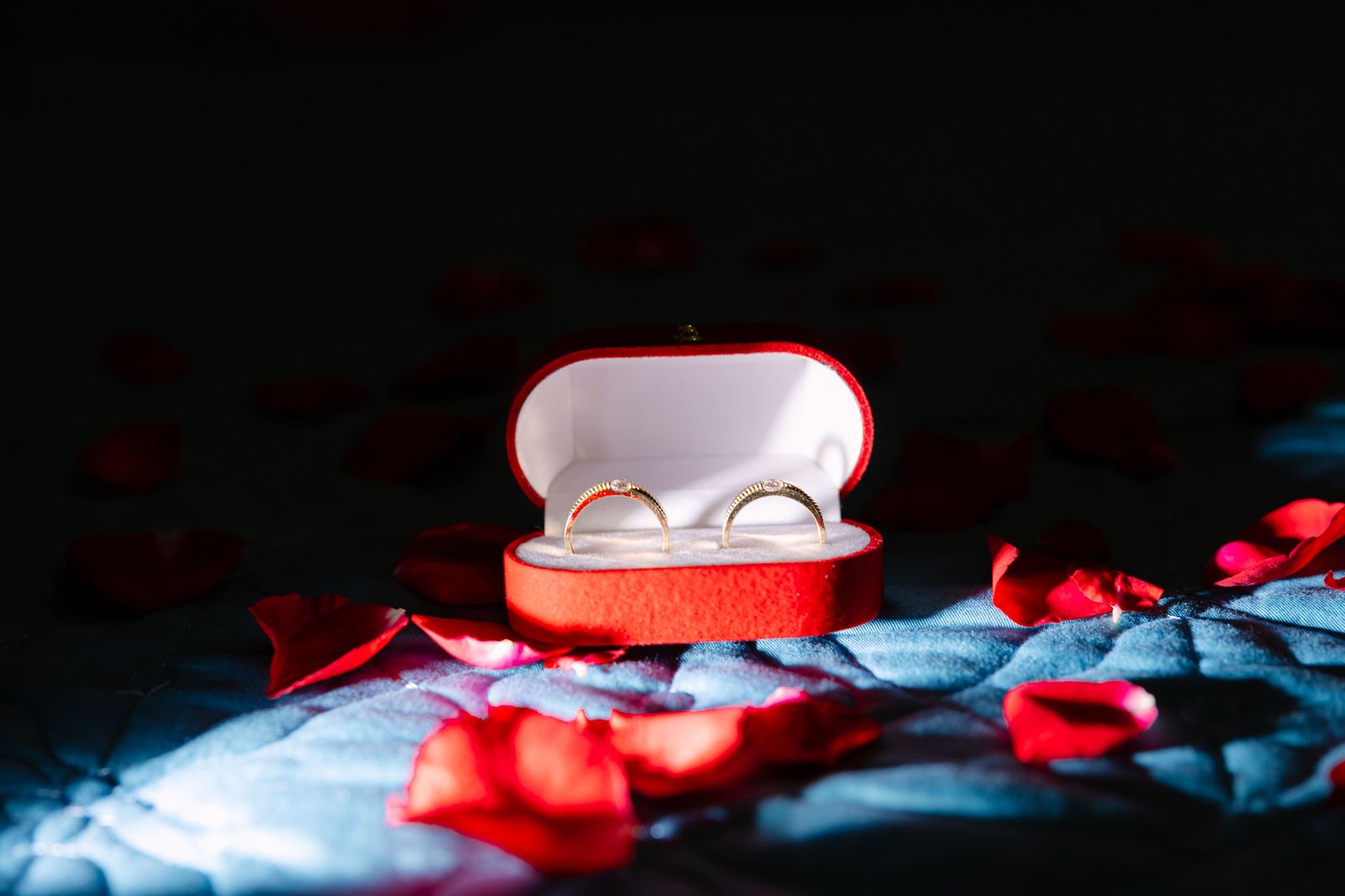 An engagement ring box held out at the end of a carefully timed evening