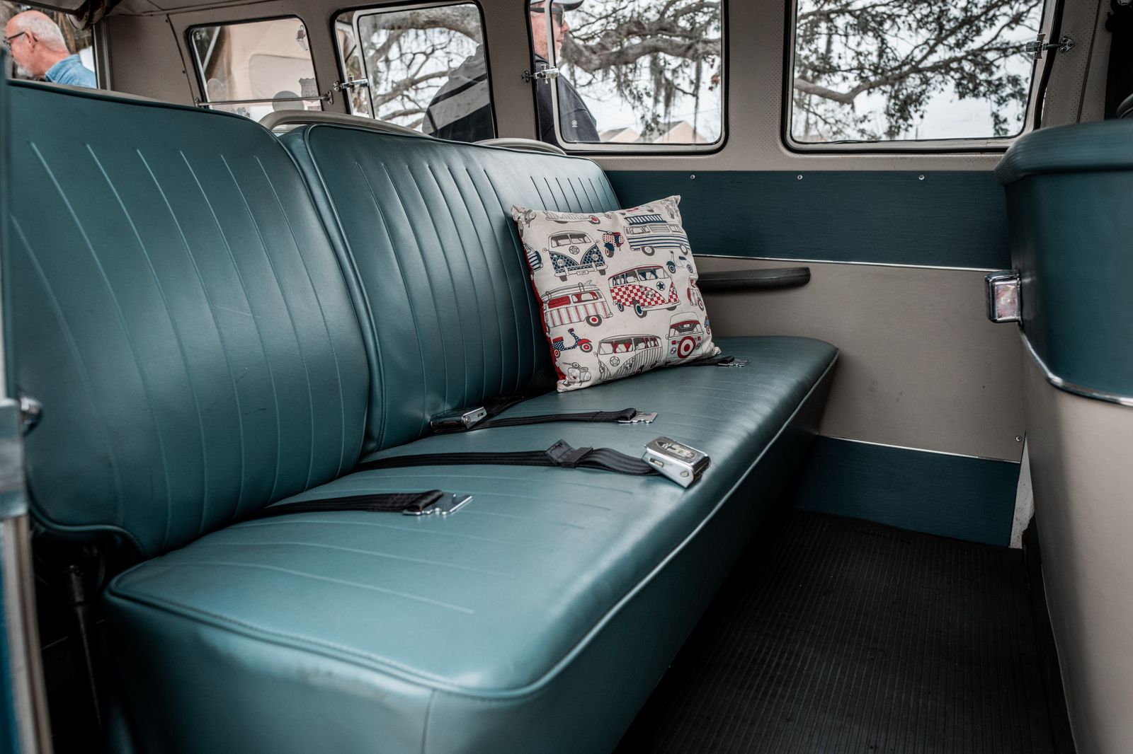 Leather passenger seats inside a private shuttle van