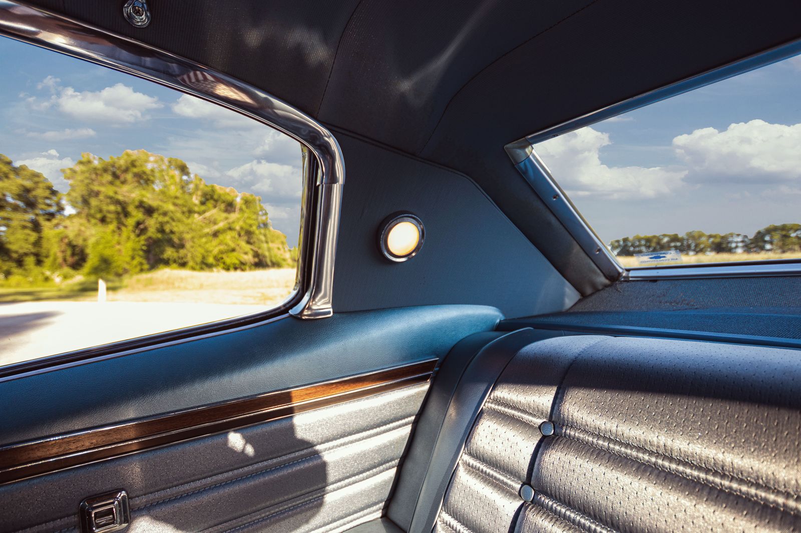 Leather side bench and lighting inside a stretch limousine